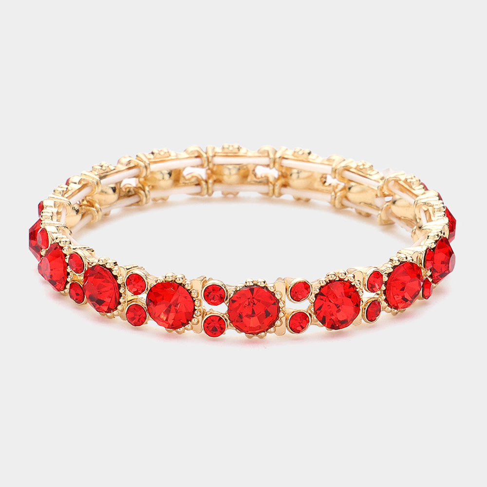 Madeline Love Gold, Red Bubbly Crystal Round Evening Bracelet
