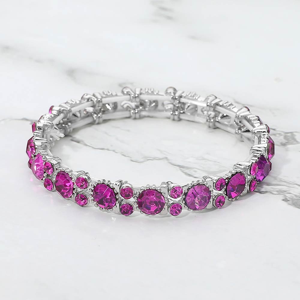 Madeline Love Purple , Silver Bubbly Crystal Round Evening Bracelet