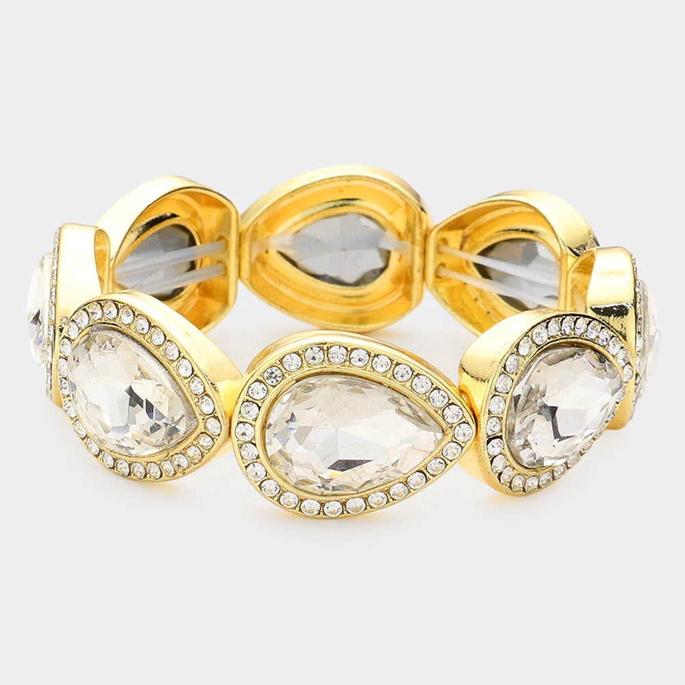 Madeline Love Gold Rhinestone Trim Teardrop Crystal Stretch Evening Bracelet - Bracelets