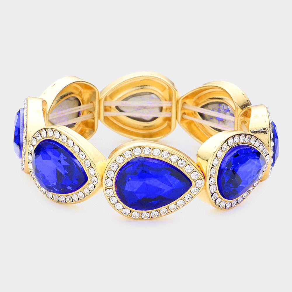 Madeline Love Sapphire Rhinestone Trim Teardrop Crystal Stretch Evening Bracelet - Bracelets