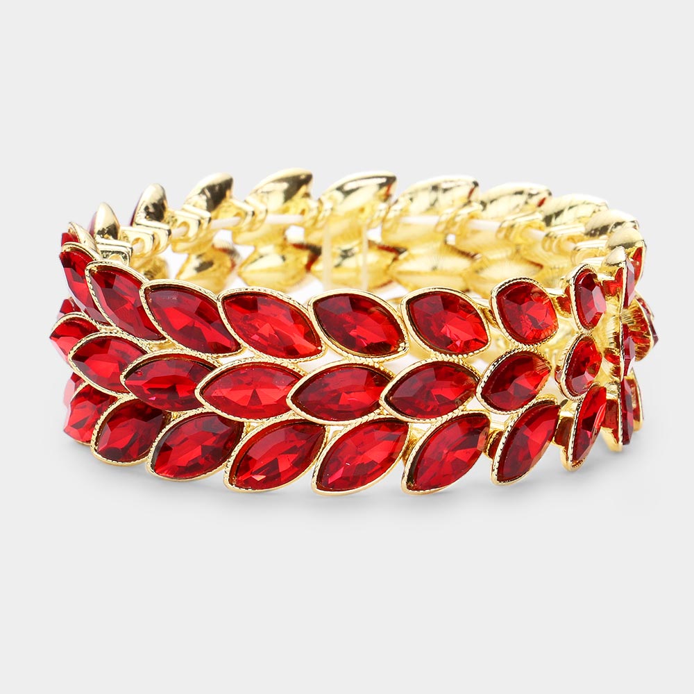 Madeline Love Red 3Rows Marquise Stone Cluster Stretch Evening Bracelet - Bracelets