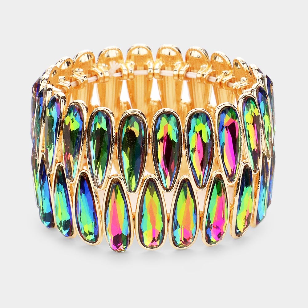 Madeline Love Vitrail Medium 2Rows Elongated Teardrop Stone Cluster Stretch Evening Bracelet - Bracelets