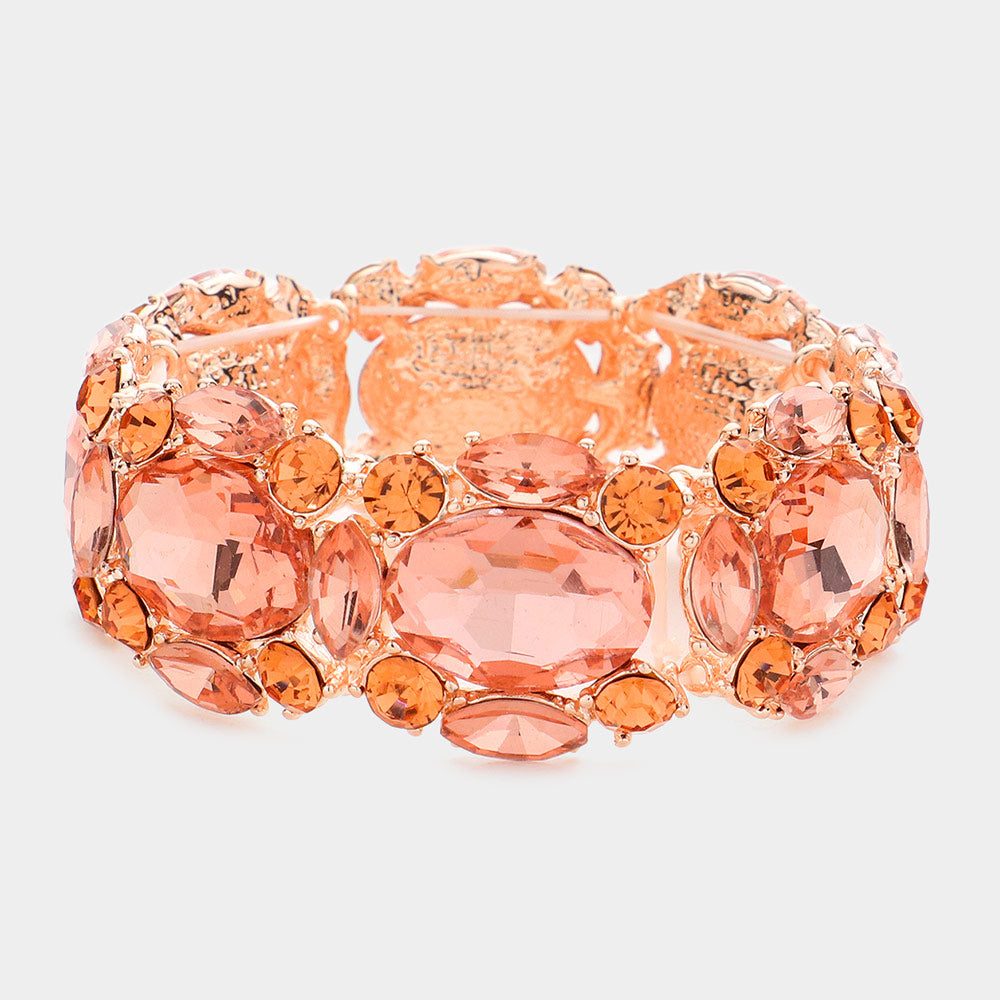 Madeline Love Peach, Rose Gold Oval Stone Accented Stretch Evening Bracelet - Bracelets