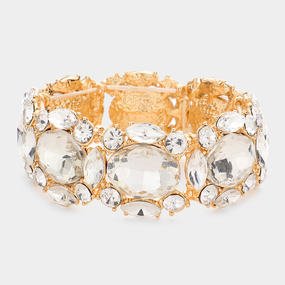 Madeline Love Gold Oval Stone Accented Stretch Evening Bracelet - Bracelets