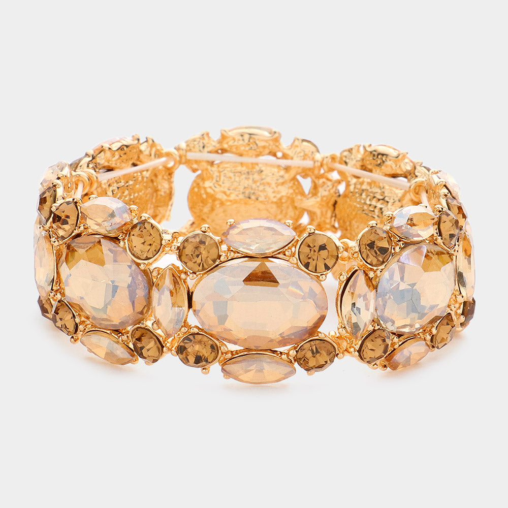 Madeline Love Gold, Lt Col Topaz Oval Stone Accented Stretch Evening Bracelet - Bracelets