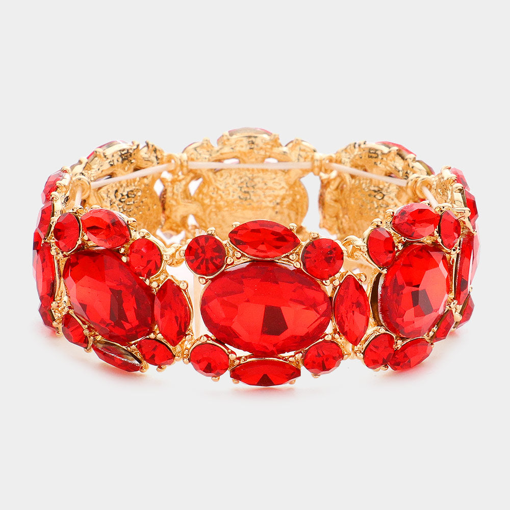 Madeline Love Gold, Red Oval Stone Accented Stretch Evening Bracelet - Bracelets
