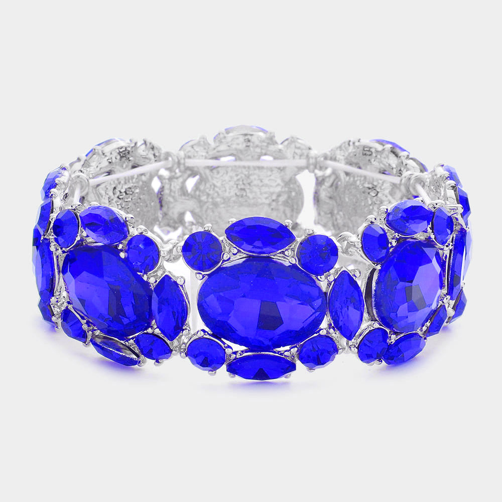 Madeline Love Sapphire, Silver Oval Stone Accented Stretch Evening Bracelet - Bracelets
