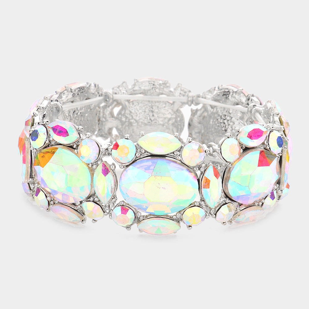 Madeline Love AB, Silver Oval Stone Accented Stretch Evening Bracelet - Bracelets