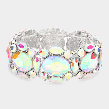 Madeline Love AB, Silver Oval Stone Accented Stretch Evening Bracelet - Bracelets