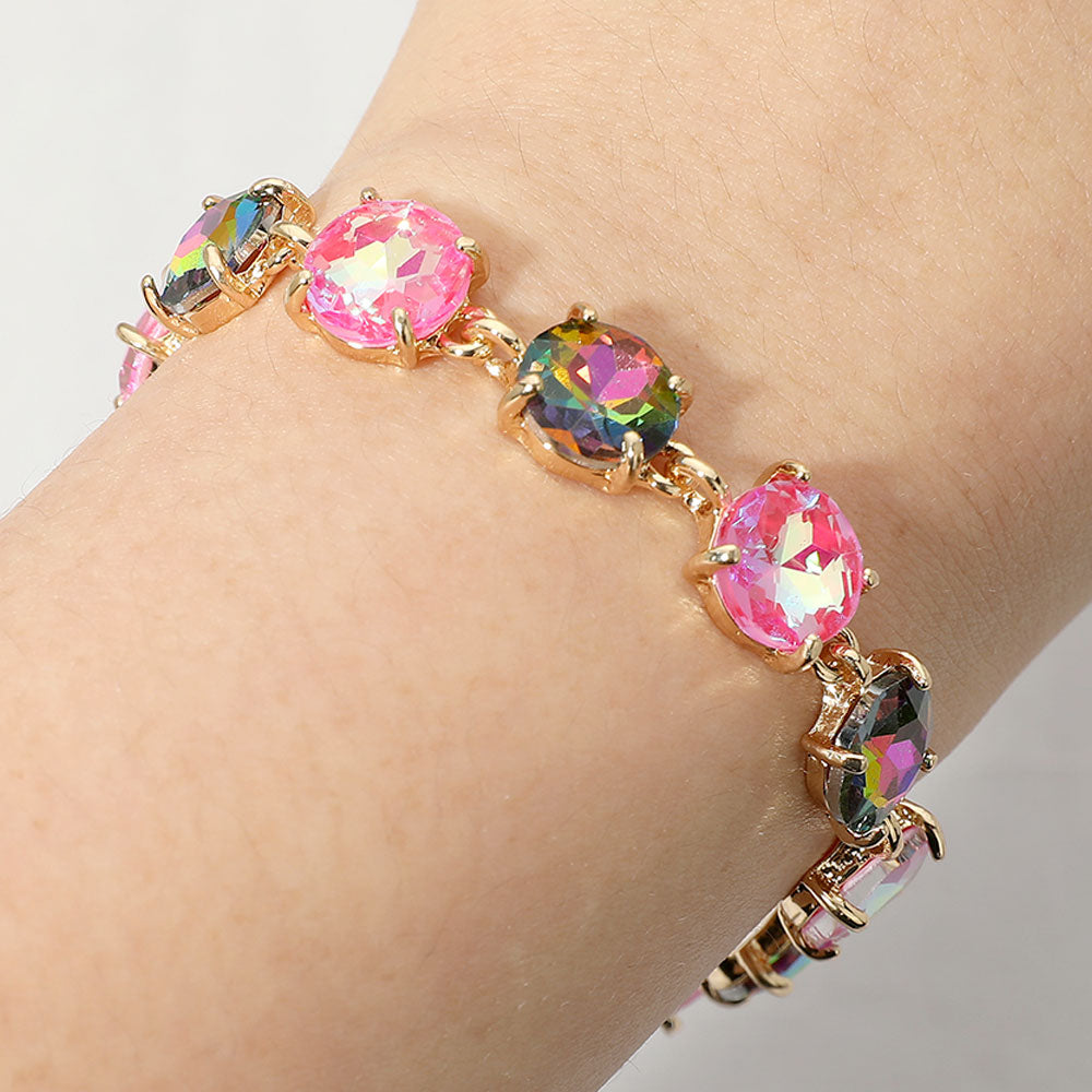 Madeline Love Fuchsia, Neon, Vitrail Medium Round Stone Link Evening Bracelet