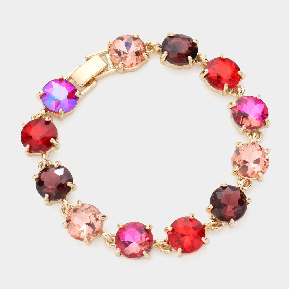 Madeline Love Multi, Red Round Stone Link Evening Bracelet