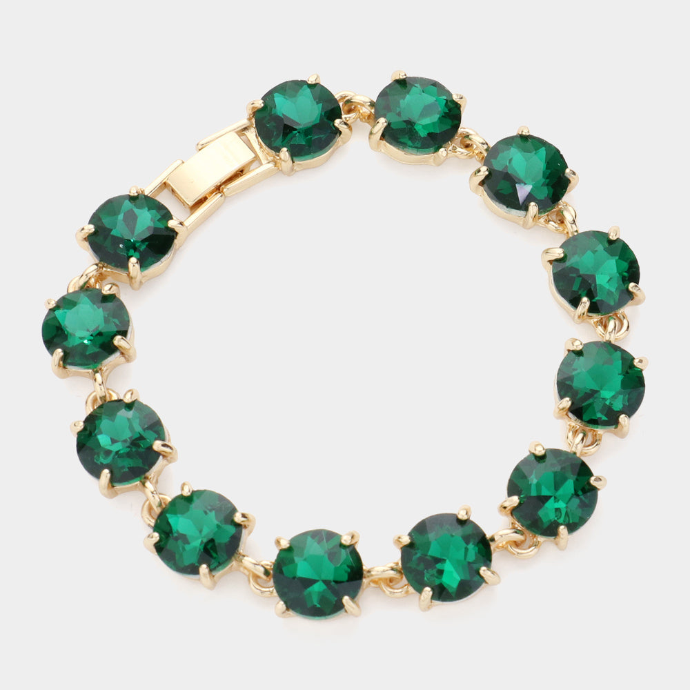 Madeline Love AB, Emerald Round Stone Link Evening Bracelet