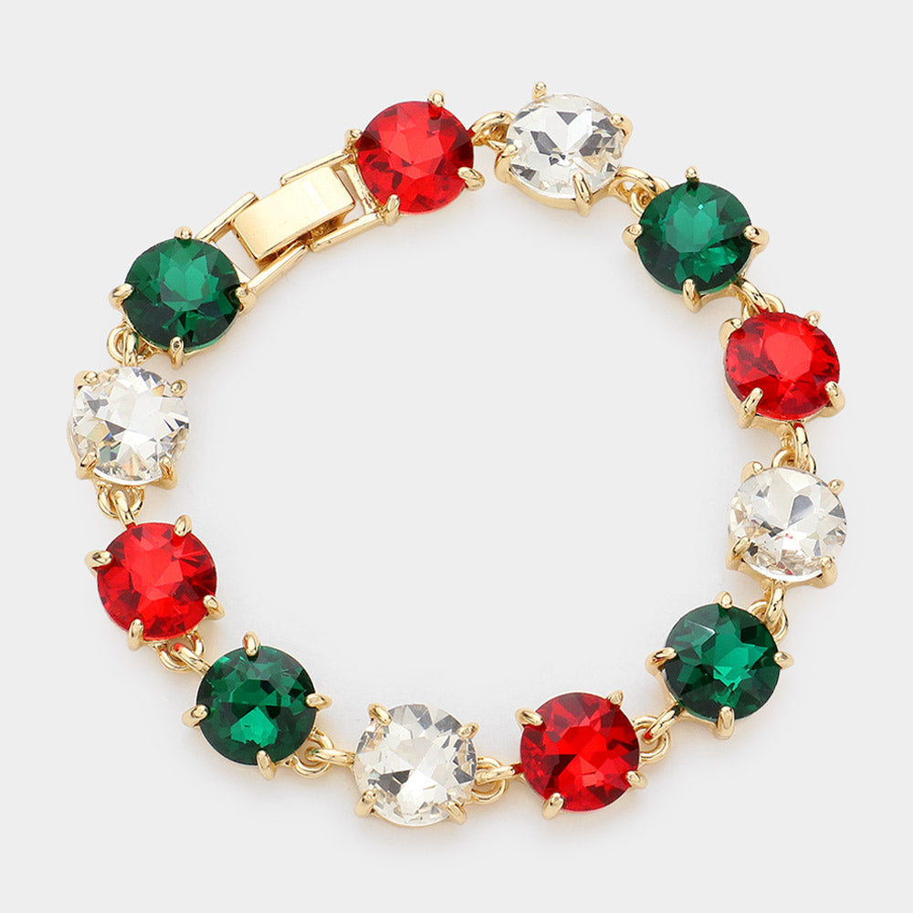 Madeline Love Clear, Green, Red Round Stone Link Evening Bracelet