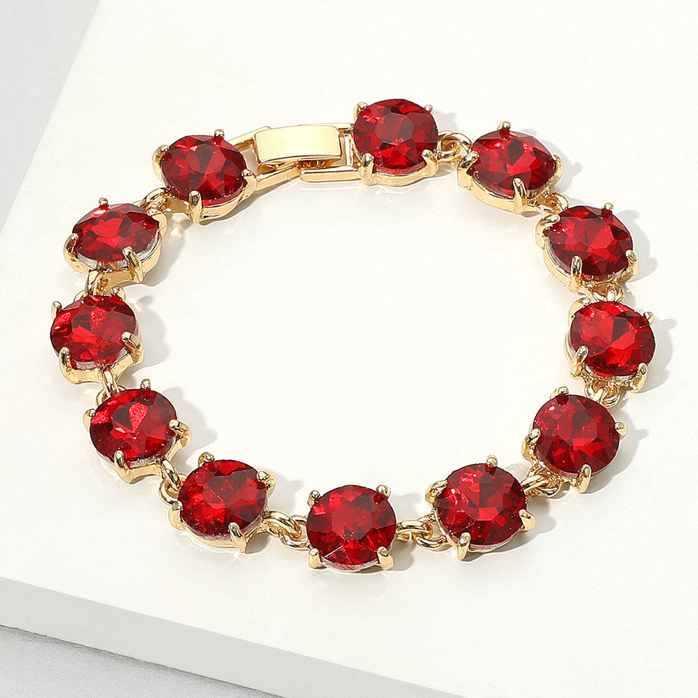 Madeline Love Gold, Red Round Stone Link Evening Bracelet