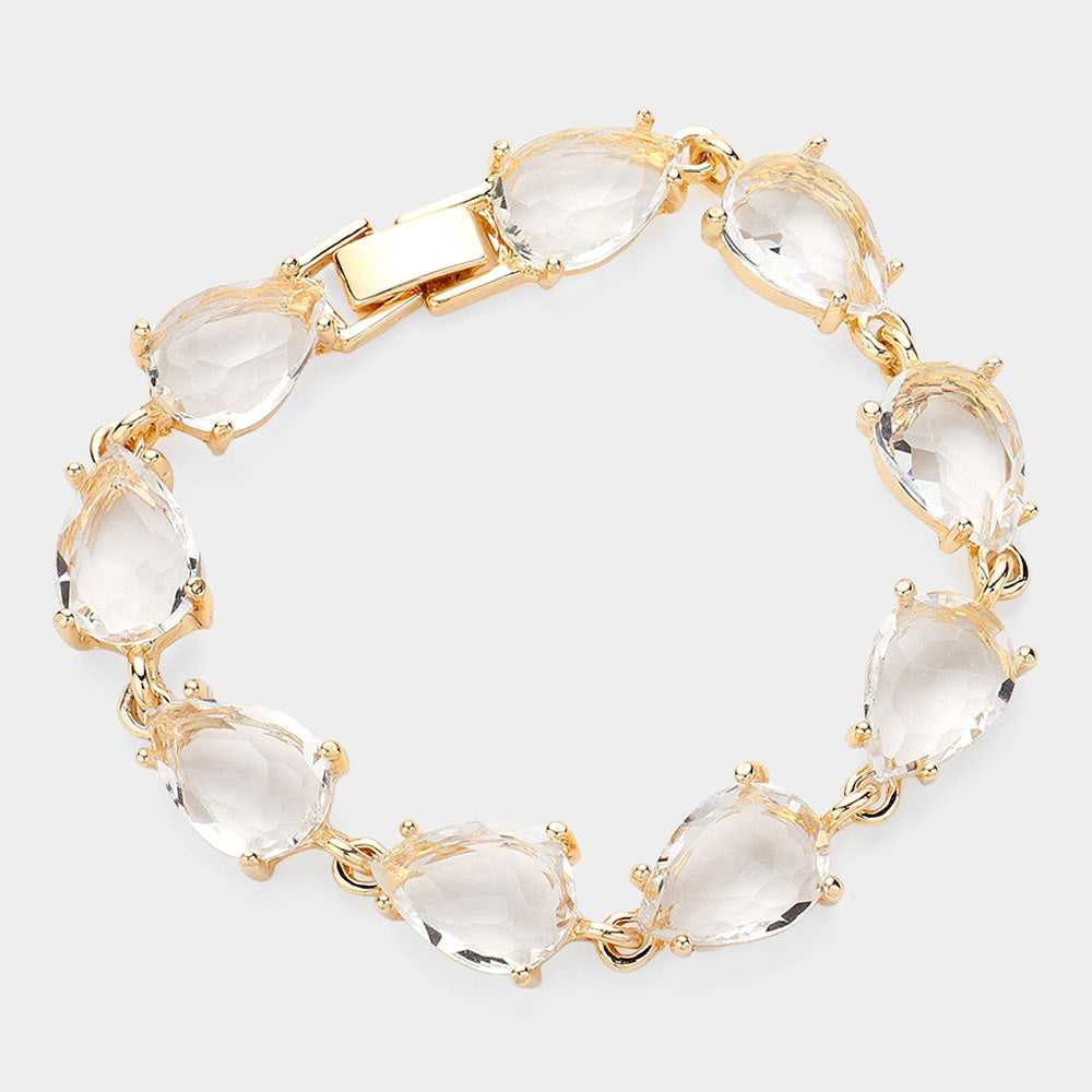 Madeline Love Clear, Gold Teardrop Cluster Link Bracelet