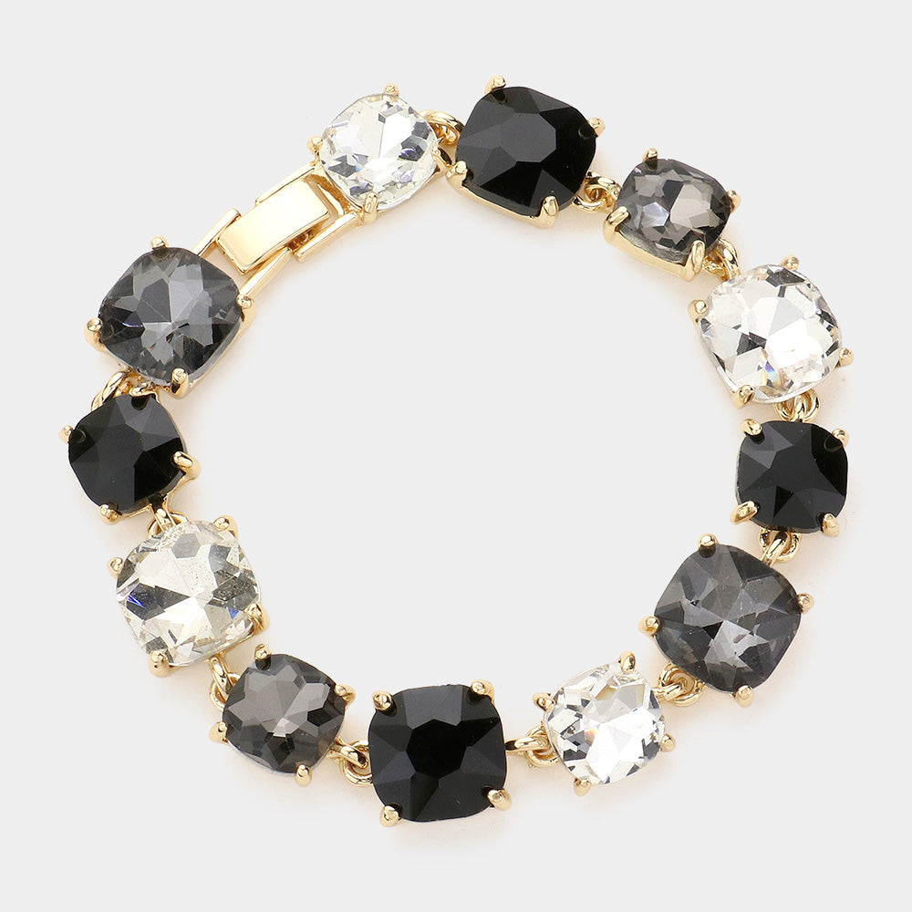 Madeline Love Black Cushion Square Stone Link Evening Bracelet