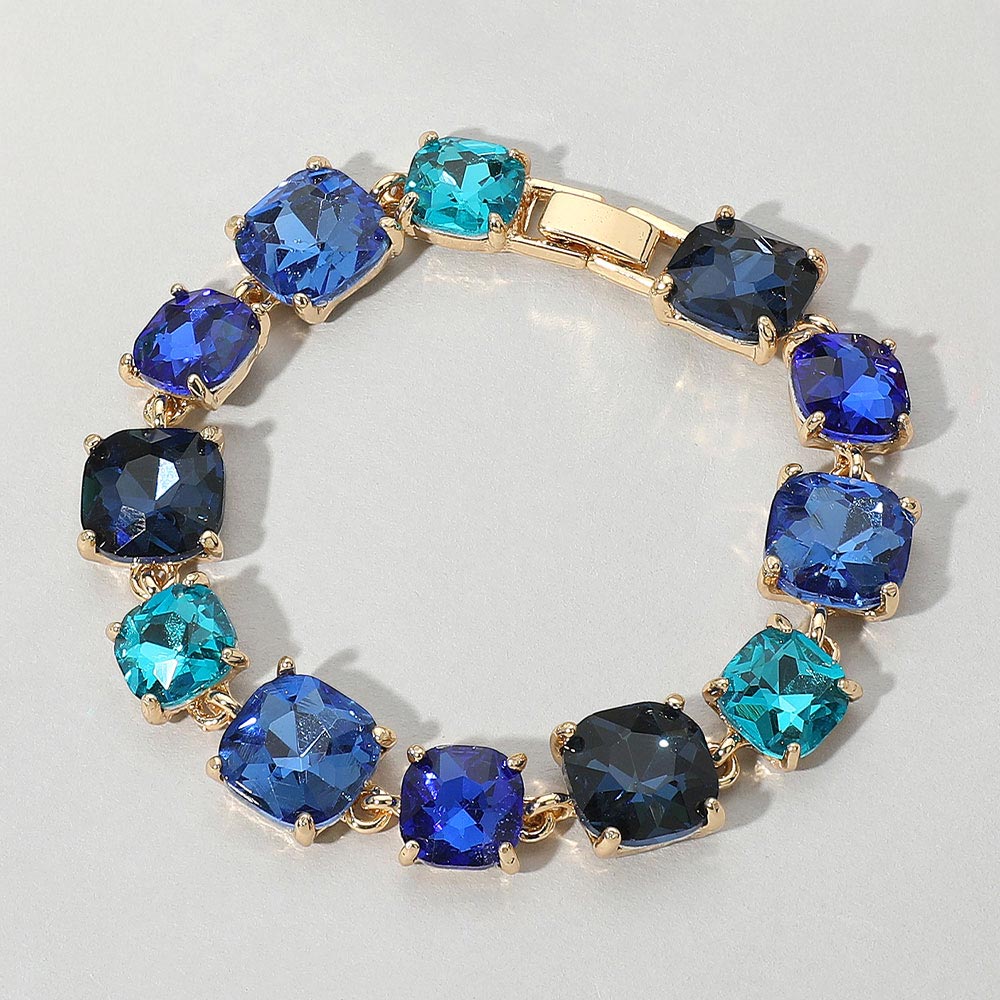 Madeline Love Blue, Multi Cushion Square Stone Link Evening Bracelet