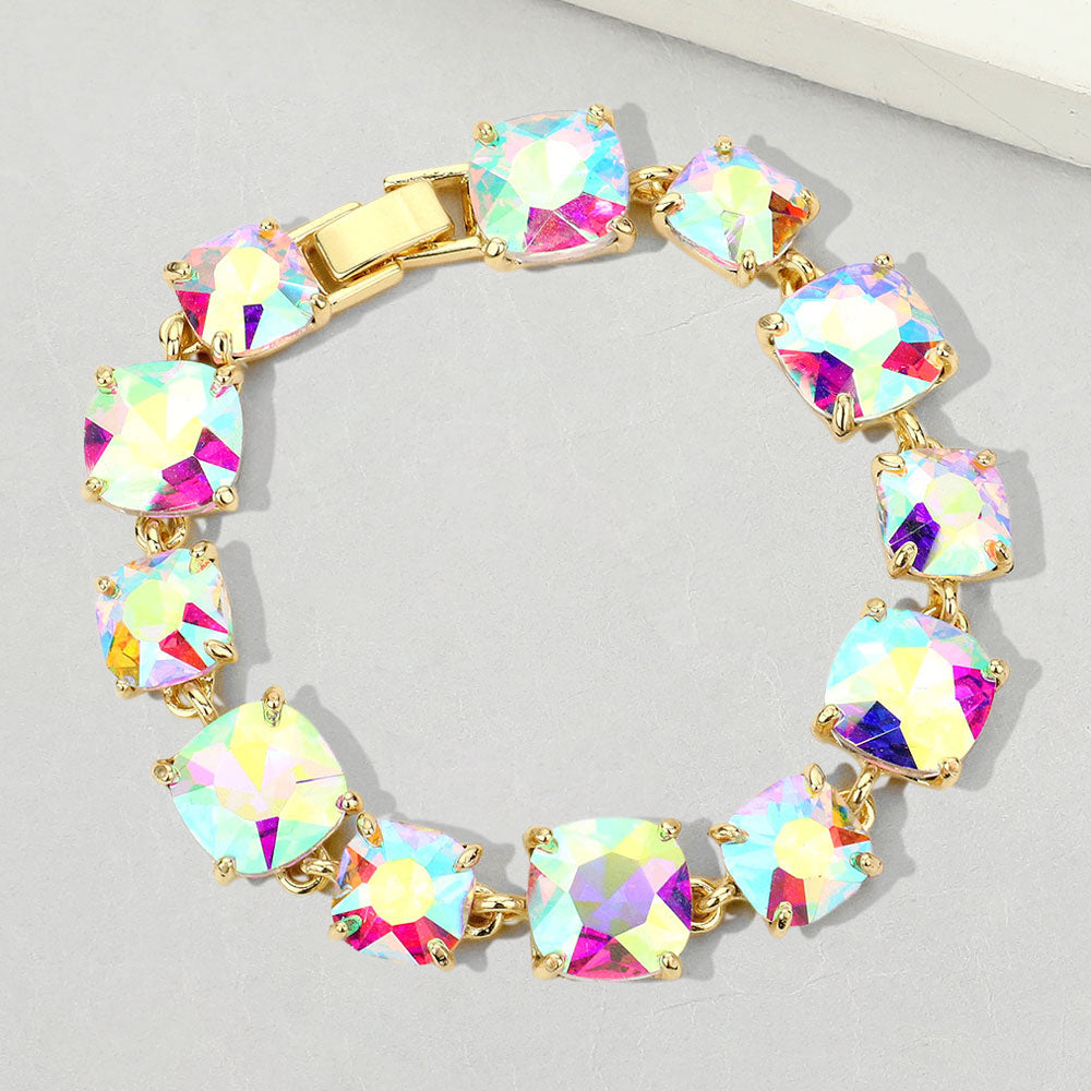 Madeline Love AB, Gold Cushion Square Stone Link Evening Bracelet
