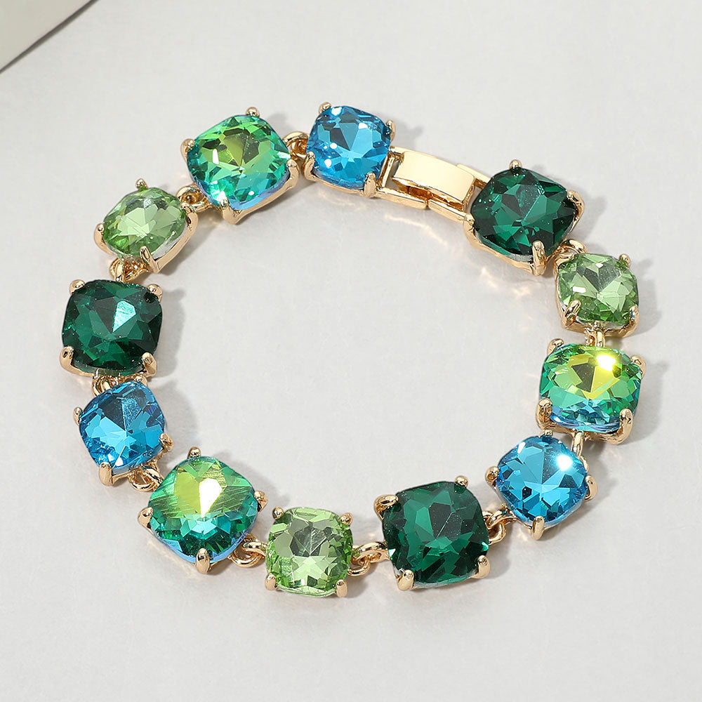 Madeline Love Green, Multi Cushion Square Stone Link Evening Bracelet