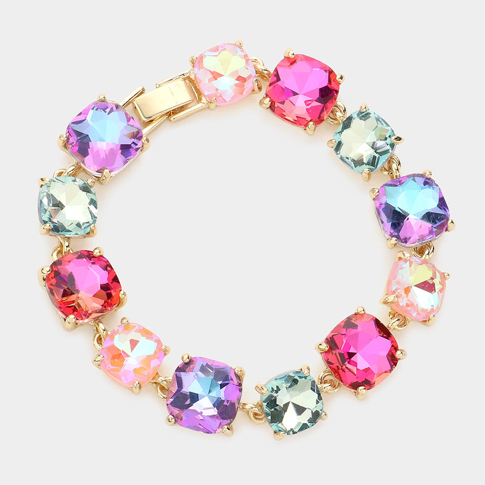 Madeline Love AB, Multi Cushion Square Stone Link Evening Bracelet