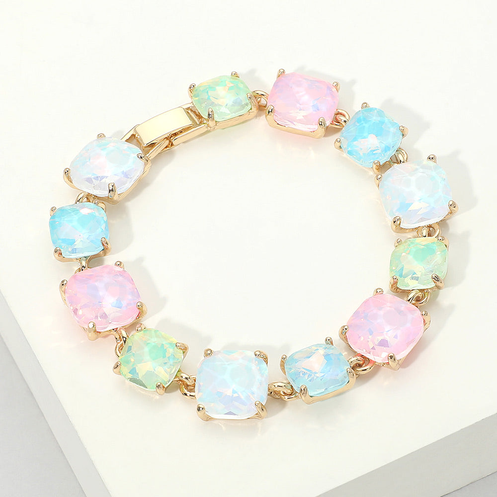 Madeline Love Multi, Opal Cushion Square Stone Link Evening Bracelet