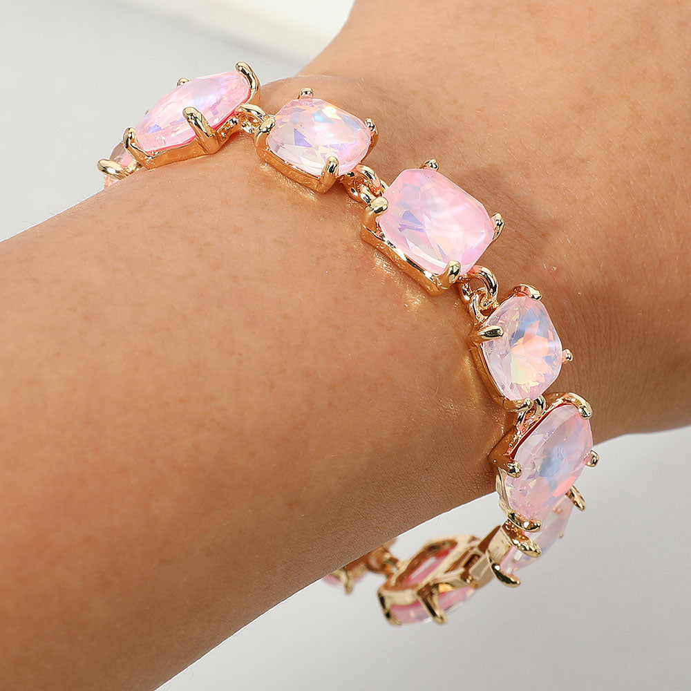 Madeline Love Opal, Pink Cushion Square Stone Link Evening Bracelet