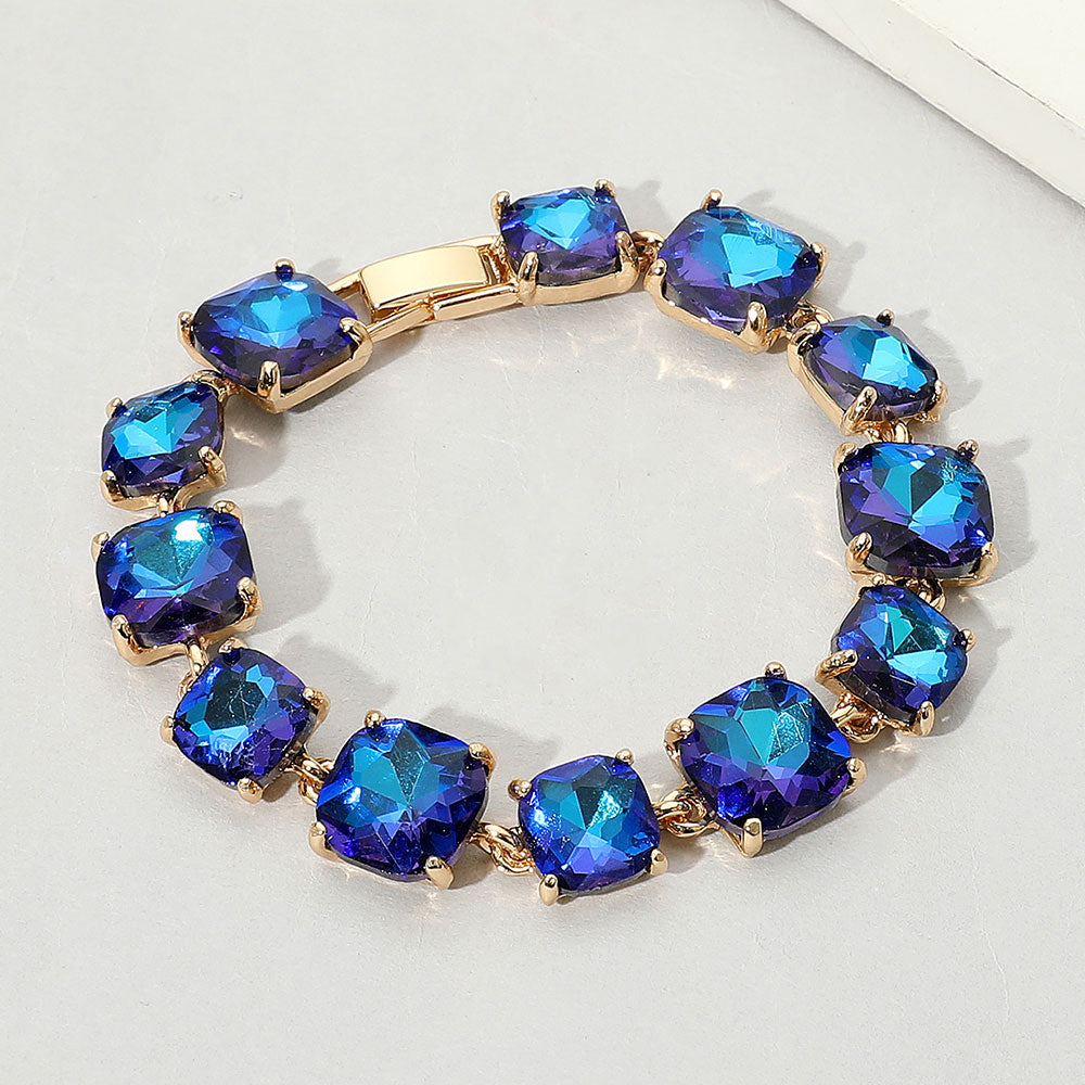 Madeline Love Blue, Gold Cushion Square Stone Link Evening Bracelet