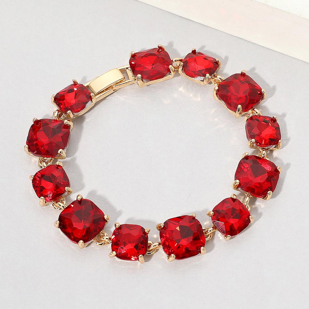 Madeline Love Red Cushion Square Stone Link Evening Bracelet