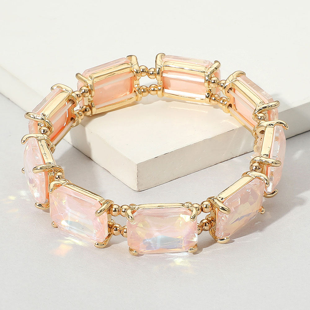 Madeline Love Light, Pink Cushion Rectangle Stone Stretch Evening Bracelet