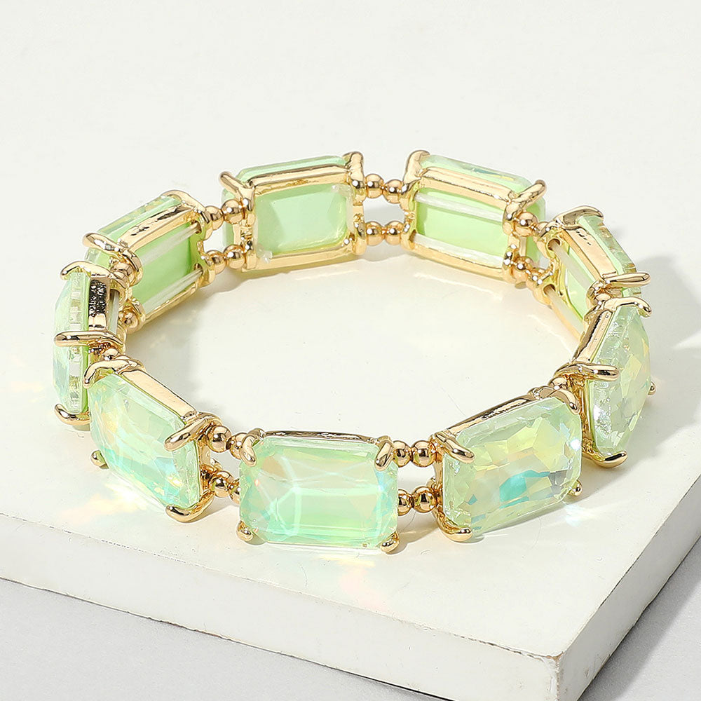 Madeline Love Light, Mint Cushion Rectangle Stone Stretch Evening Bracelet
