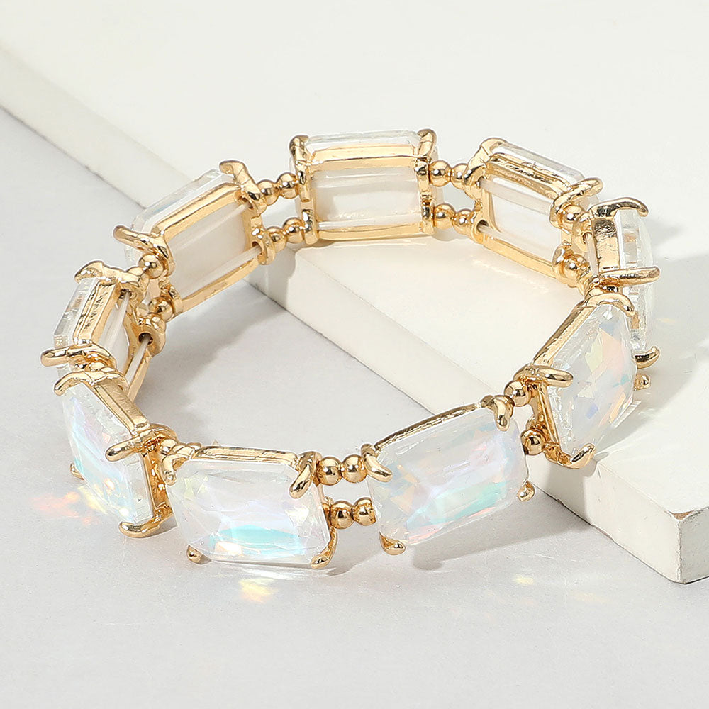 Madeline Love Light, White Cushion Rectangle Stone Stretch Evening Bracelet