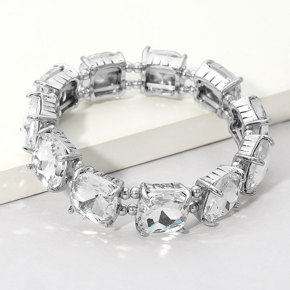Madeline Love Antique Silver, Clear Cushion Square Stone Stretch Evening Bracelet