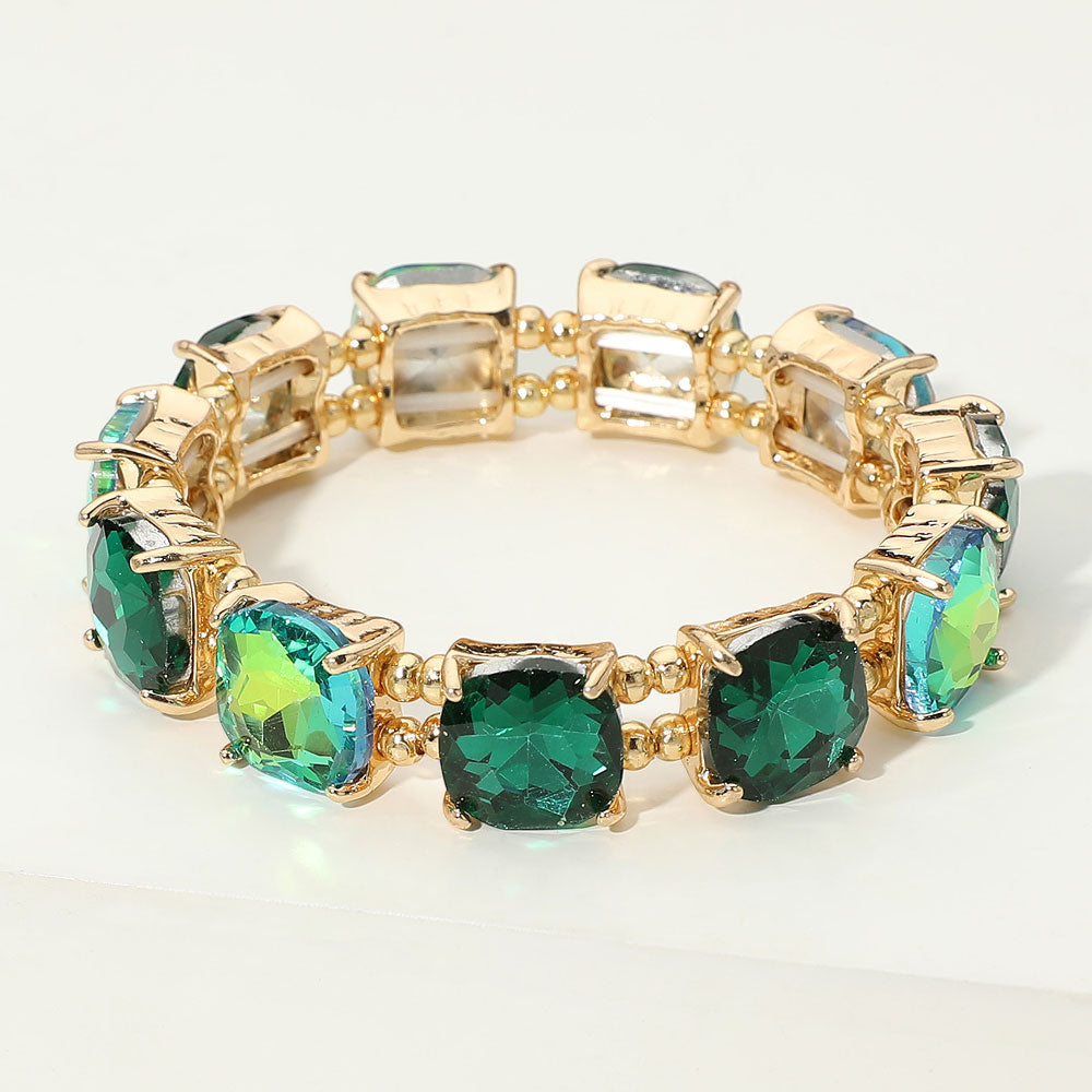 Madeline Love Emerald, Multi Cushion Square Stone Stretch Evening Bracelet
