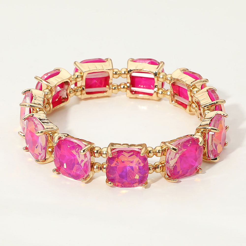 Madeline Love Plum Cushion Square Stone Stretch Evening Bracelet