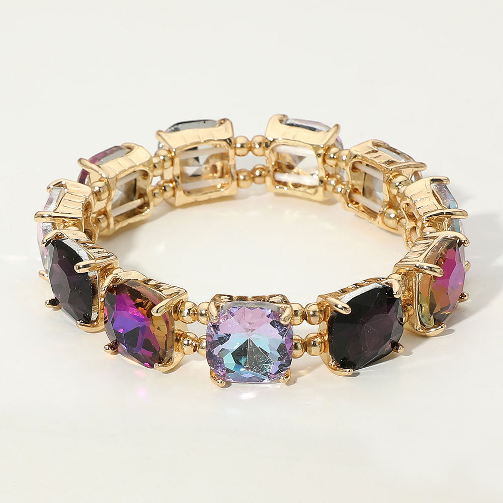Madeline Love Multi, Purple Cushion Square Stone Stretch Evening Bracelet