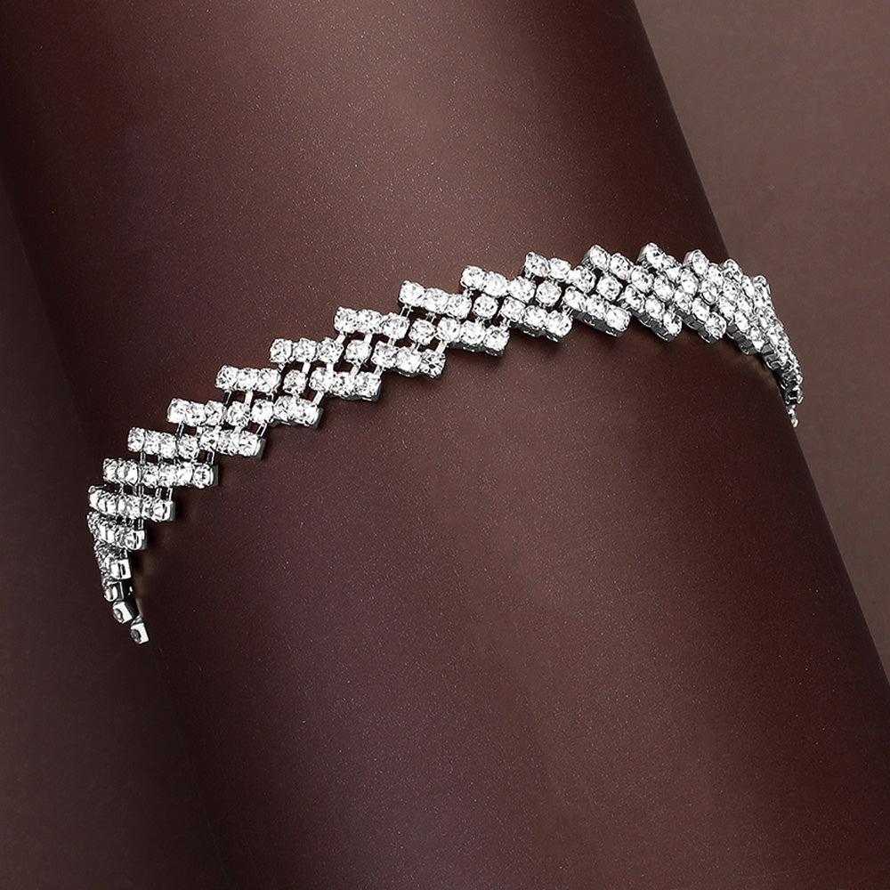Madeline Love Clear, Silver Rhinestone Paved Chain Evening Bracelet - Bracelets