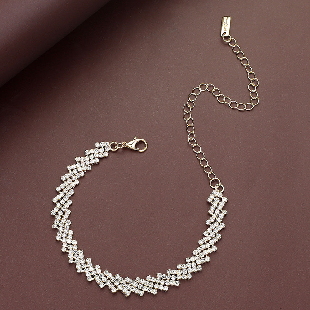 Madeline Love Clear, Gold Rhinestone Paved Chain Evening Bracelet - Bracelets - desc
