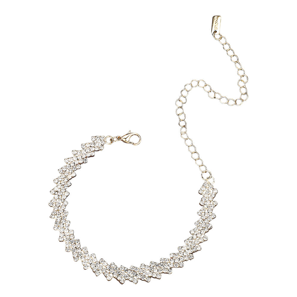 Madeline Love Clear, Gold Rhinestone Paved Chain Evening Bracelet - Bracelets - extra