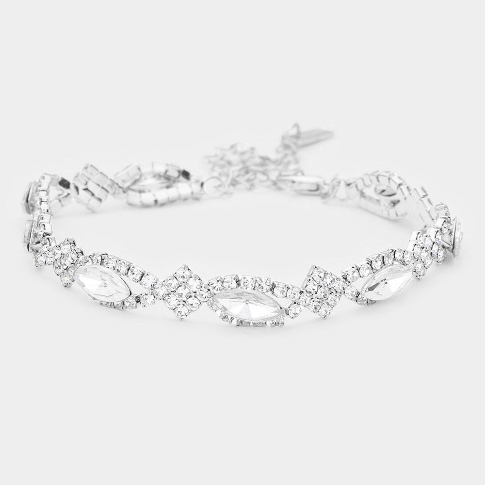 Madeline Love Rhodium Crystal Glass Marquise Evening Bracelet