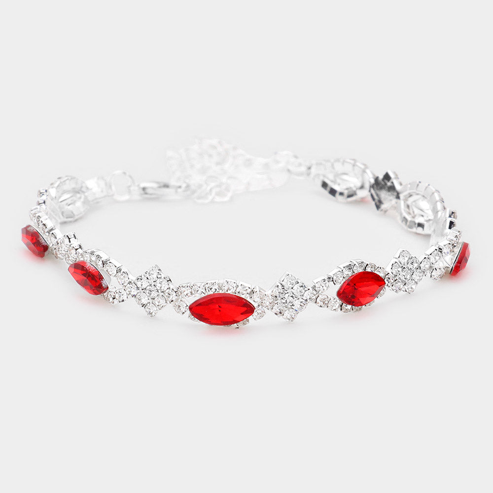 Madeline Love Red Crystal Glass Marquise Evening Bracelet
