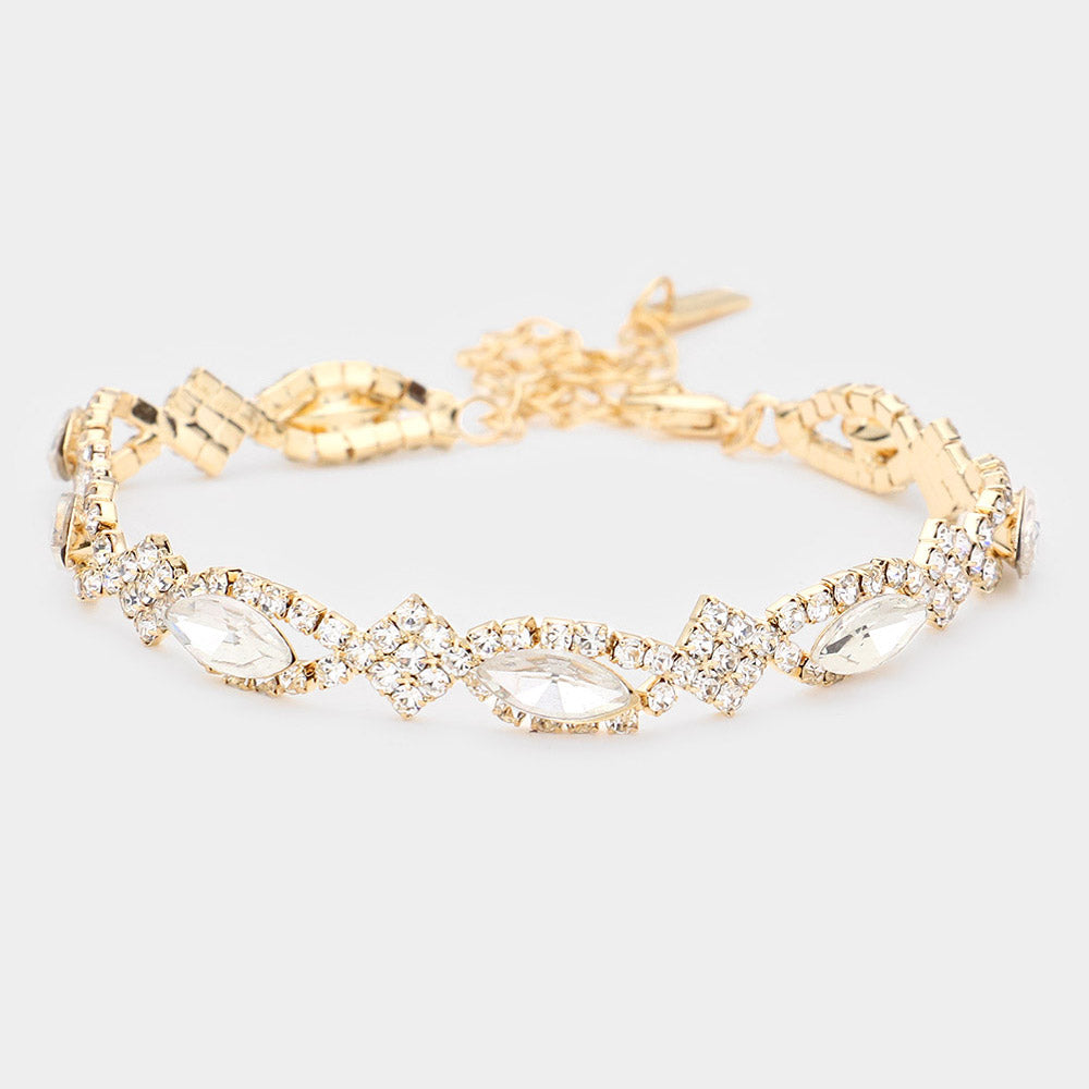 Madeline Love Gold Crystal Glass Marquise Evening Bracelet