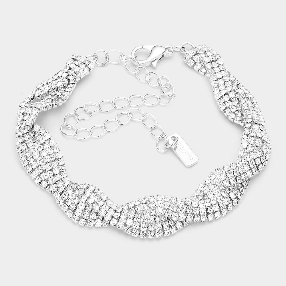 Madeline Love Silver Braid Rhinestone Pave Evening Bracelet