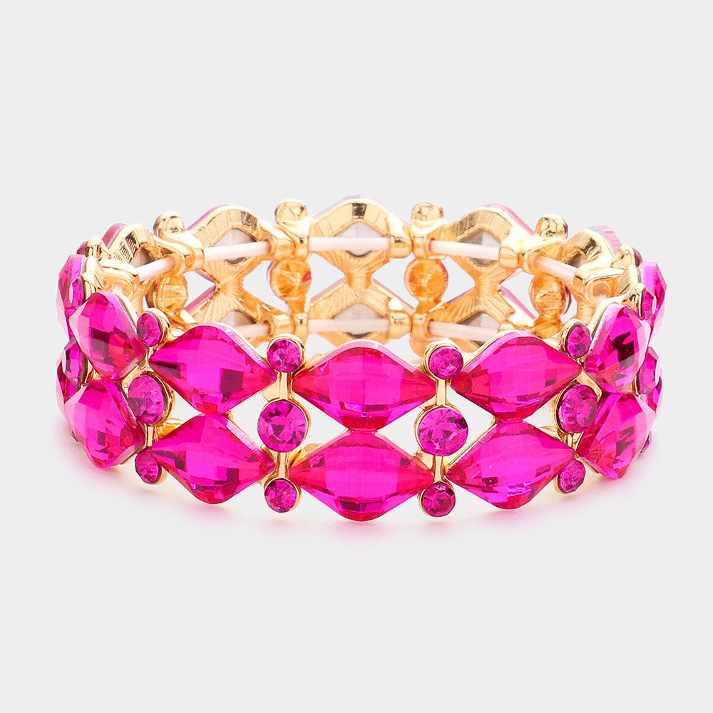 Madeline Love Fuchsia Stone Cluster Evening Stretch Bracelet - Bracelets