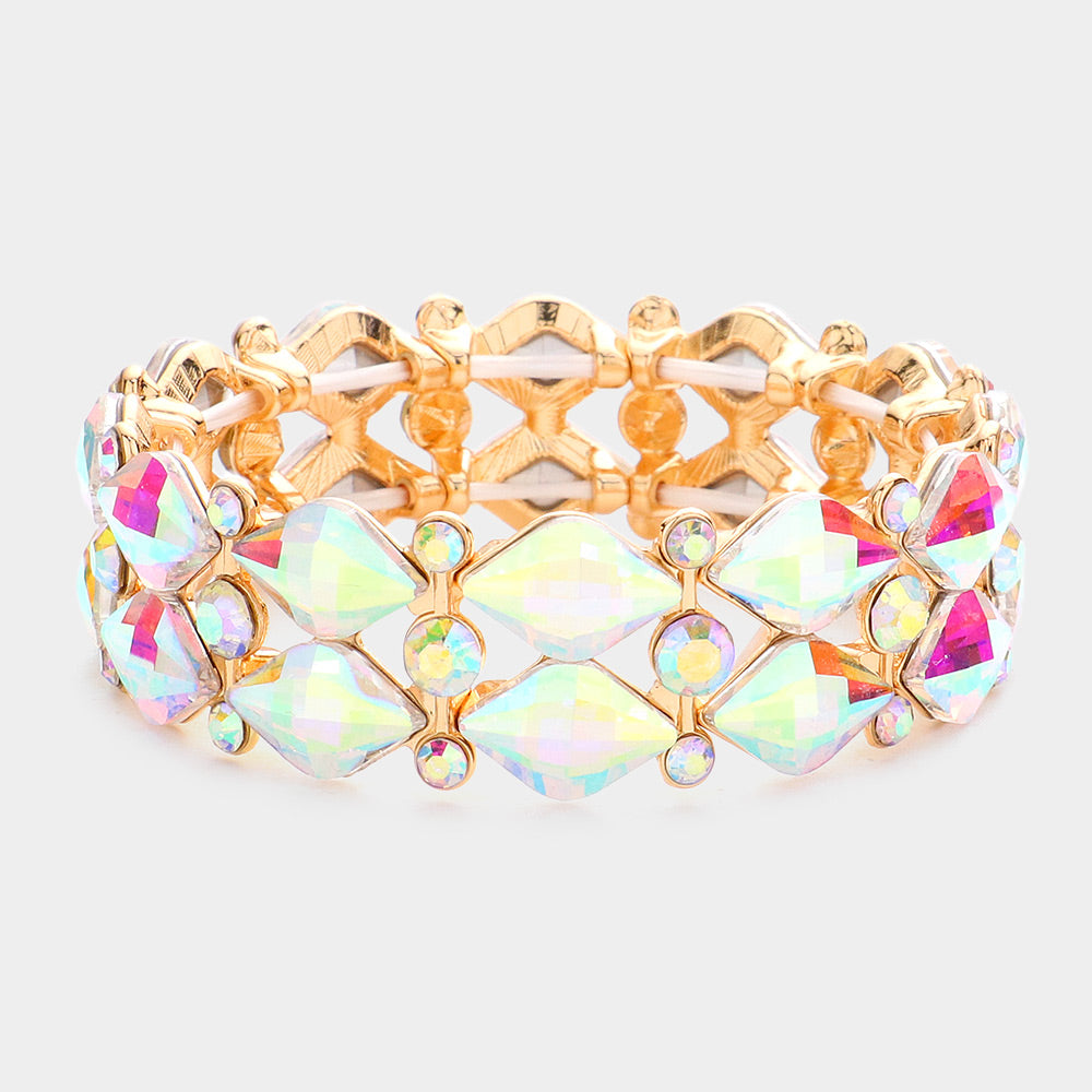Madeline Love AB, Gold Stone Cluster Evening Stretch Bracelet - Bracelets