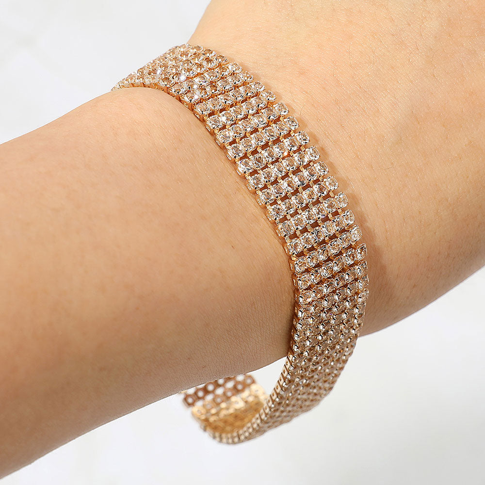 Madeline Love Clear, Gold 6Rows Rhinestone Pave Evening Bracelet