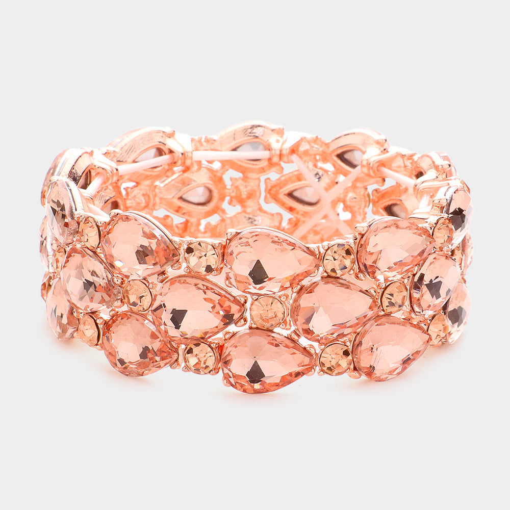 Madeline Love Peach Teardrop Stone Accented Stretch Evening Bracelet - Bracelets
