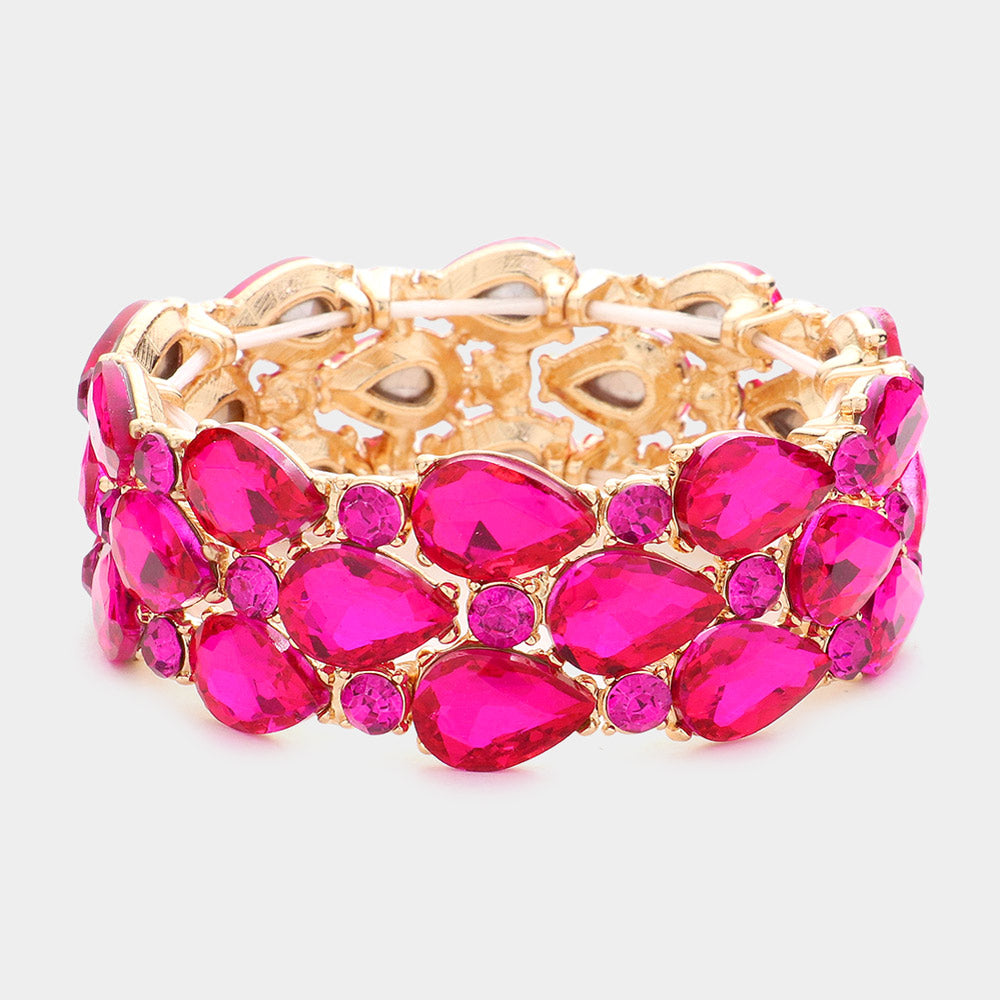 Madeline Love Fuchsia Teardrop Stone Accented Stretch Evening Bracelet - Bracelets