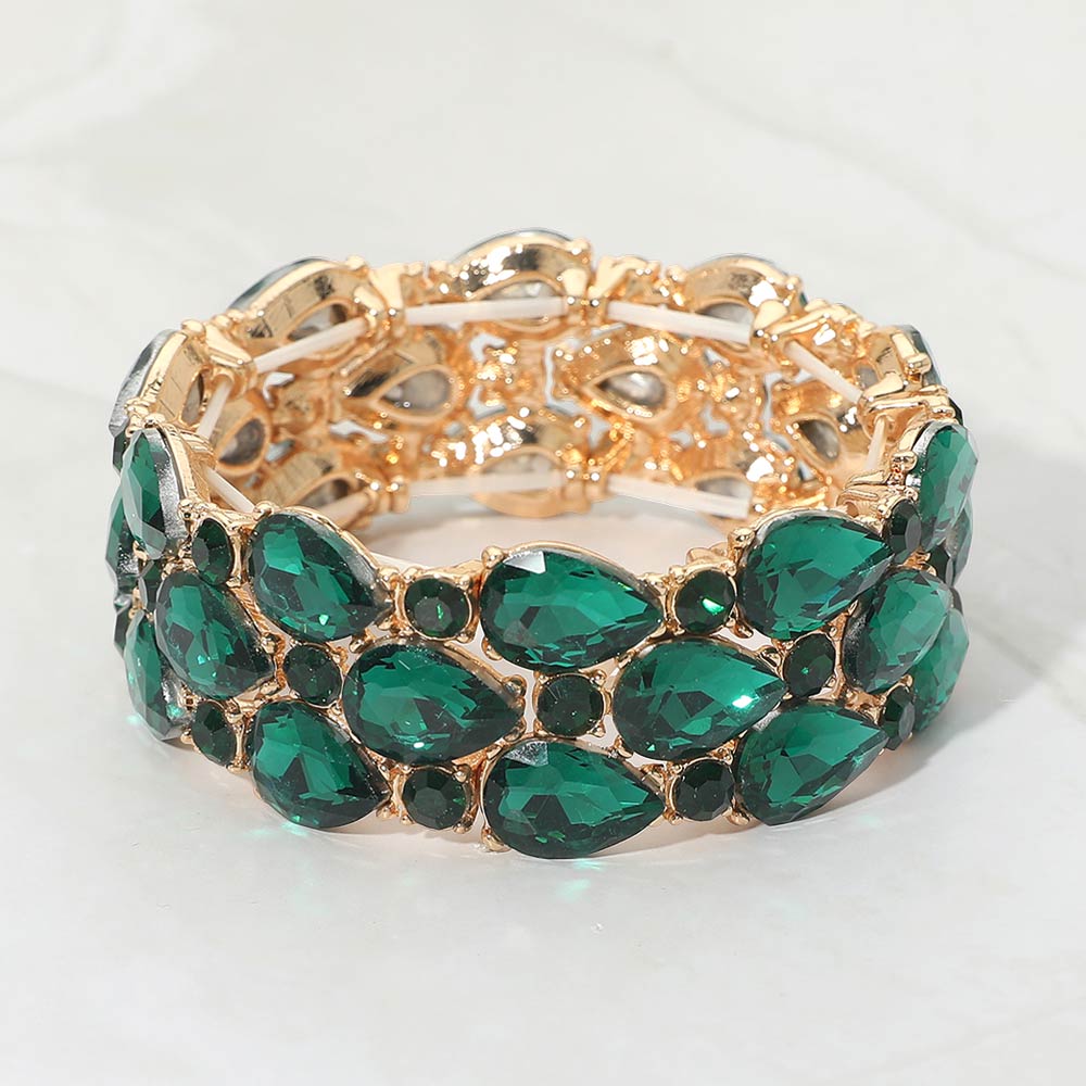 Madeline Love Gold, Green Teardrop Stone Accented Stretch Evening Bracelet - Bracelets