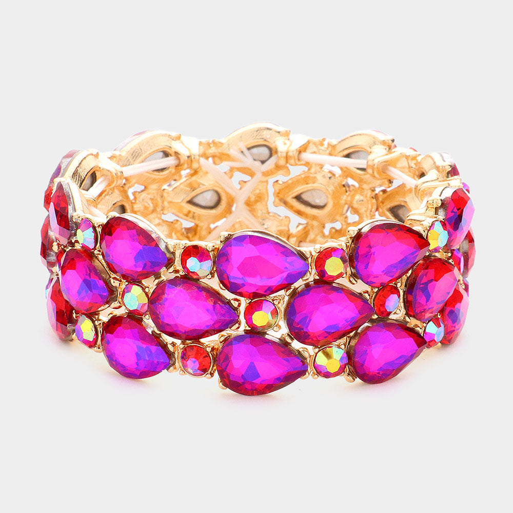 Madeline Love Purple Teardrop Stone Accented Stretch Evening Bracelet - Bracelets