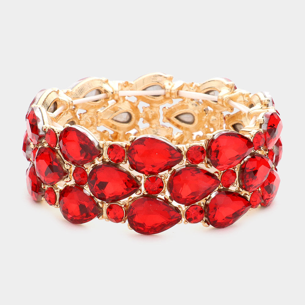 Madeline Love Red Teardrop Stone Accented Stretch Evening Bracelet - Bracelets